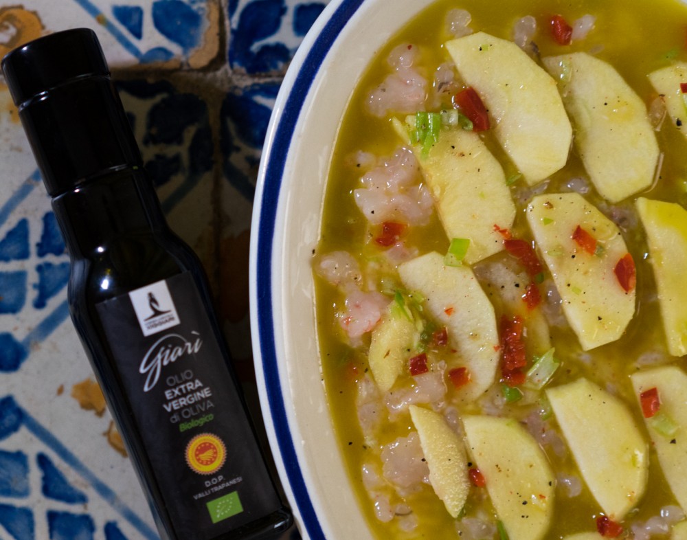 Carpaccio di gamberi alle mele